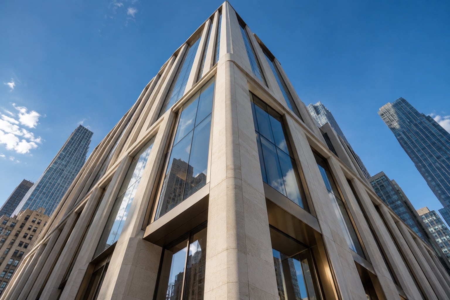 Concept photograph of a contemporary stone and glass commercial building